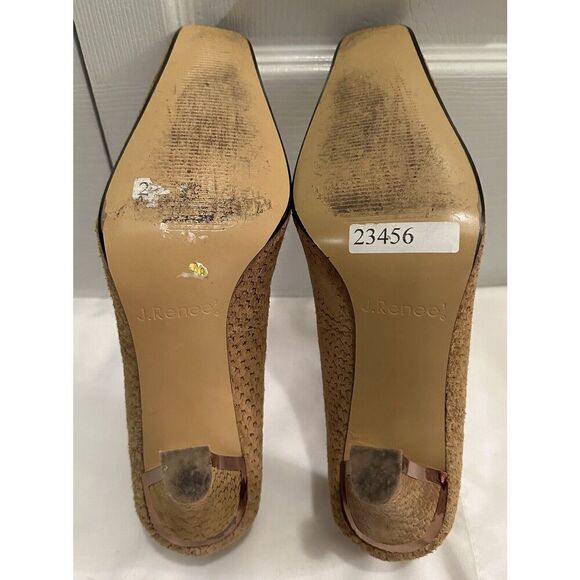 J Renee Beige Leather Suede Reena Square Toe High Heels Size 8.5W - Picture 5 of 6